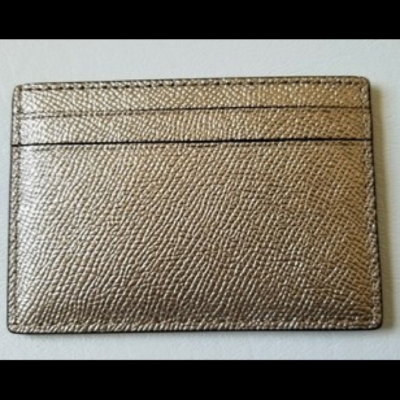 Gold Metallic Leather Card Case Credit Card Holder - Picture 2 of 3